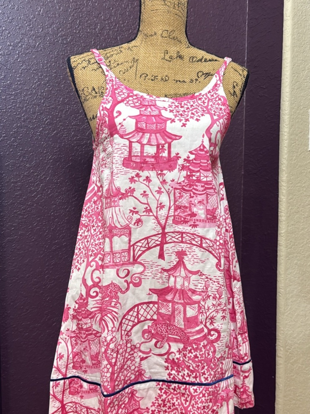 Pink & White Toile Print Sateen Sleep Gown